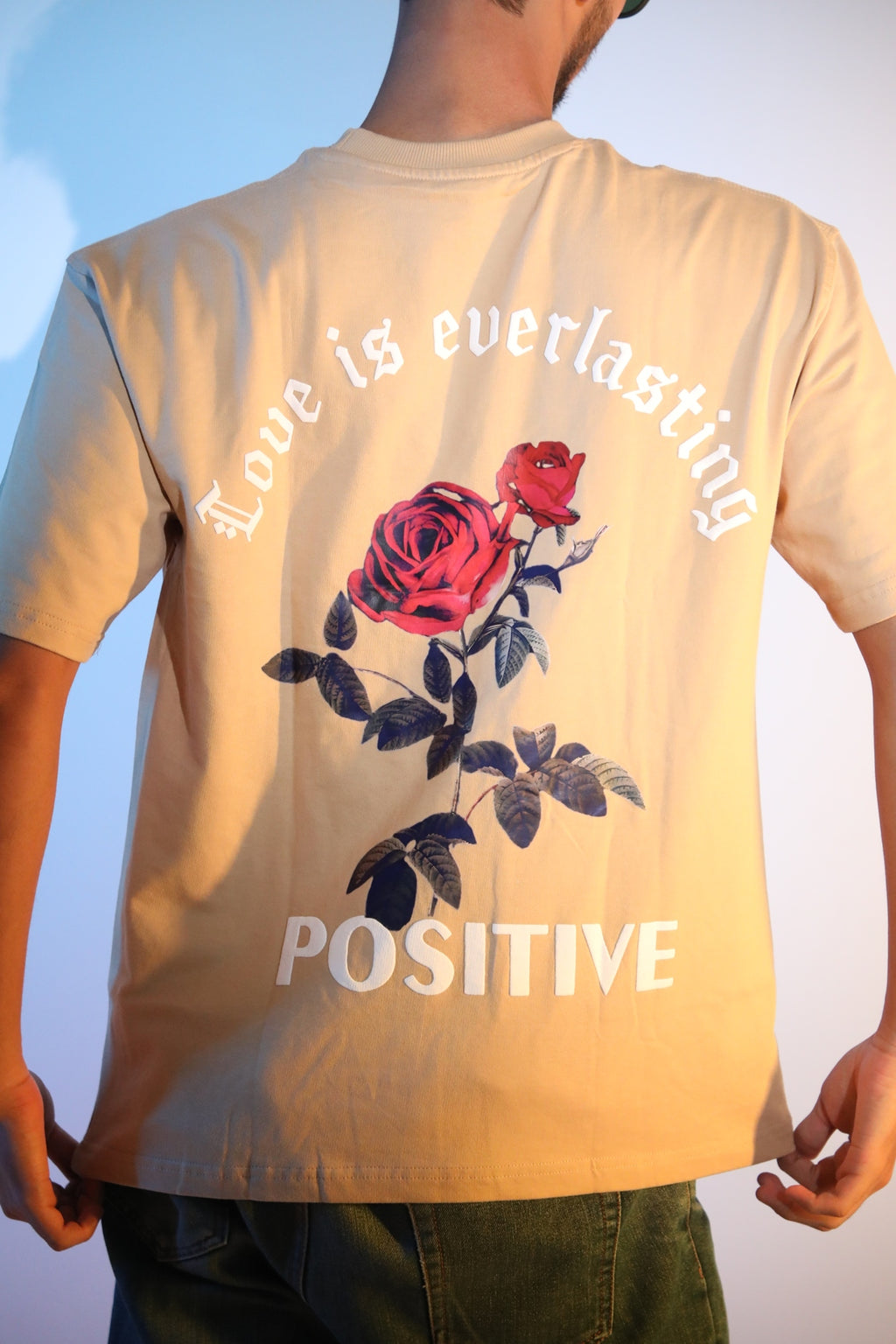 Whtewolf Oversized Unisex LOVE IS EVERLASTING Printed T-Shirt, Beige