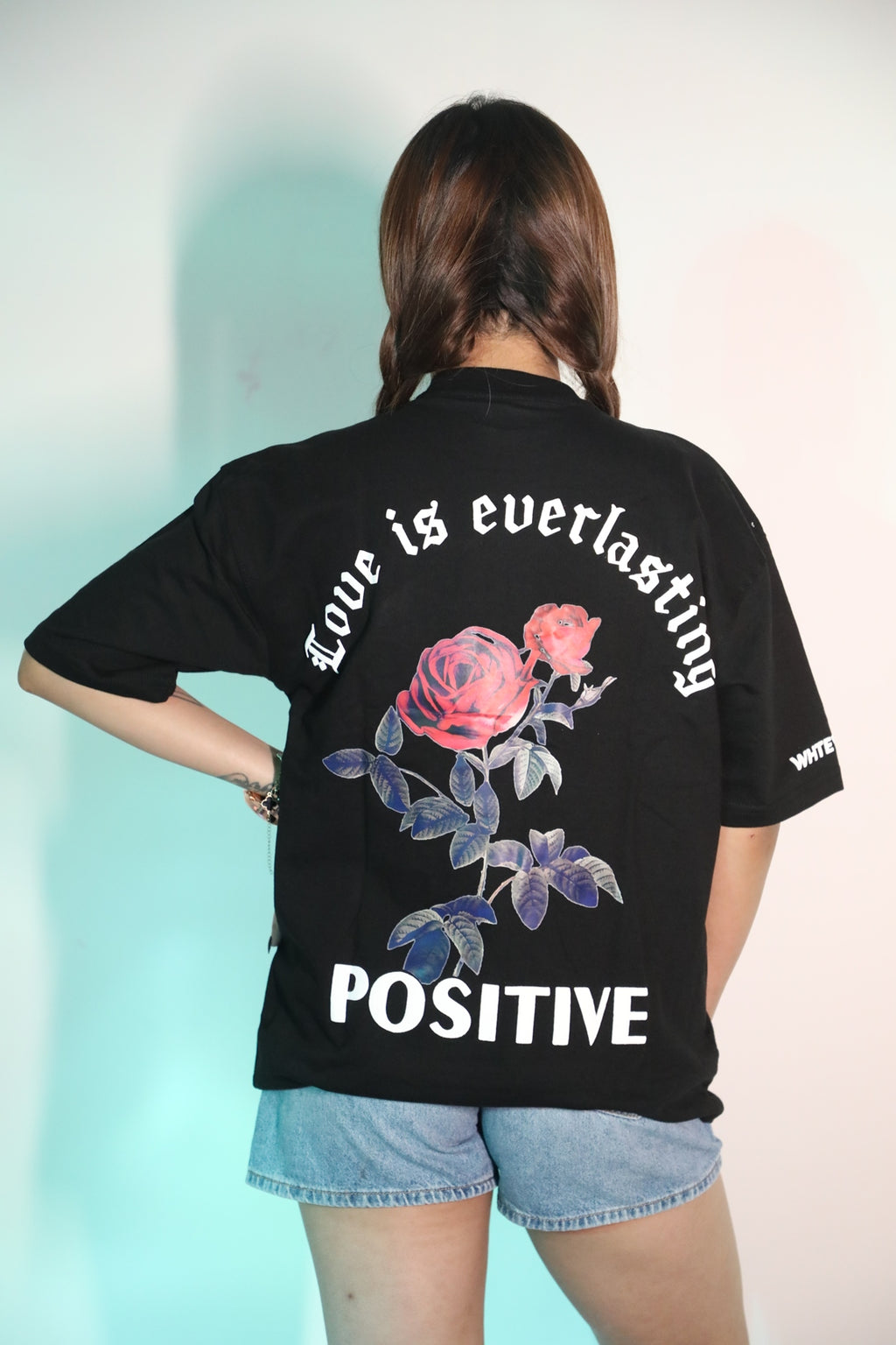 Whtewolf Oversized Unisex LOVE IS EVERLASTING Printed T-Shirt, Black