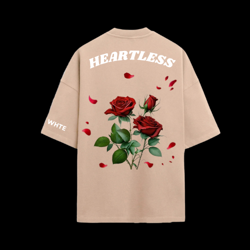 Whtewolf Oversize Unisex Heartless Printed T-Shirt, Beige