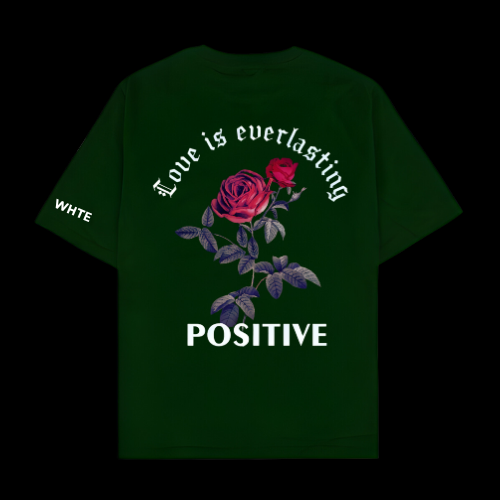 Whtewolf Oversized Unisex LOVE IS EVERLASTING Printed T-Shirt, Dark Green
