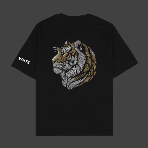Whtewolf Oversized Unisex PREMIUM TIGER EMBROIDERY T-Shirt, Black