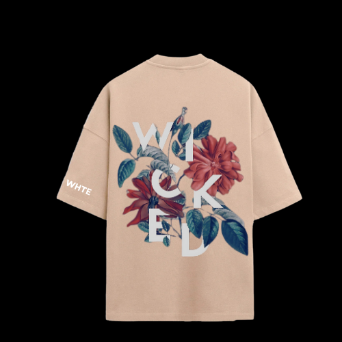 Whtewolf Oversized Unisex WICKED Printed T-Shirt, Beige