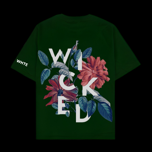 Whtewolf Oversized Unisex WICKED Printed T-Shirt, Dark Green