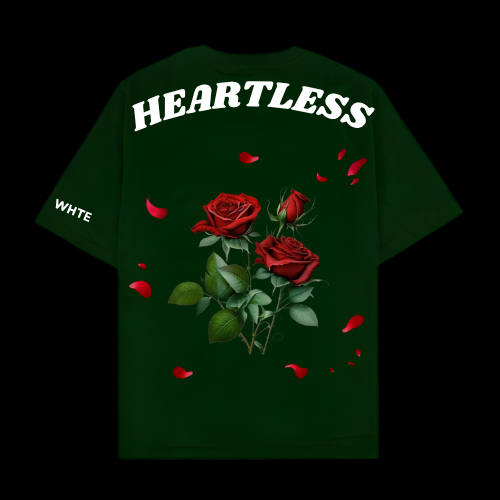 Whtewolf Oversize Unisex Heartless Printed T-Shirt, Dark Green