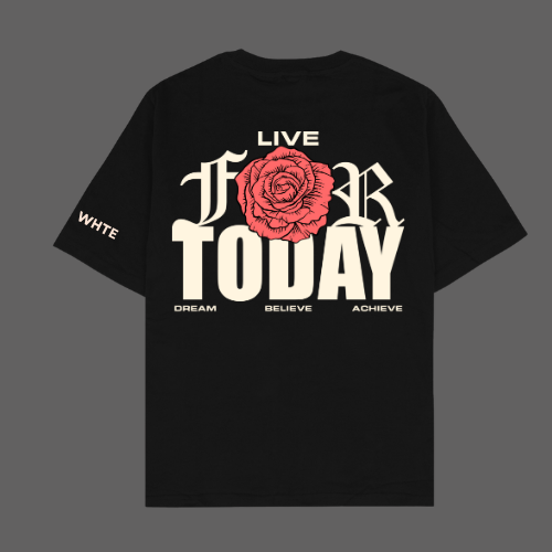 Whtewolf Oversized Unisex LIVE FOR TODAY Printed T-Shirt, Black
