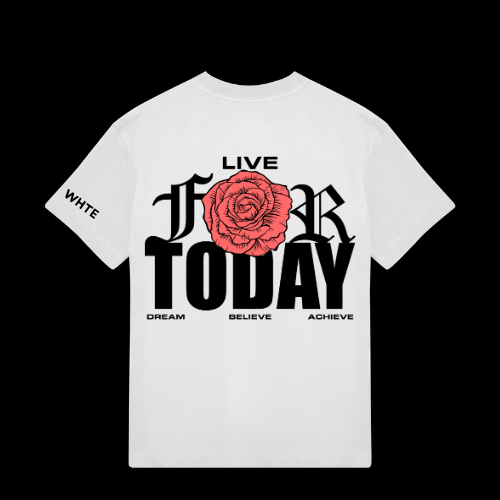 Whtewolf Oversized Unisex LIVE FOR TODAY Printed T-Shirt, White
