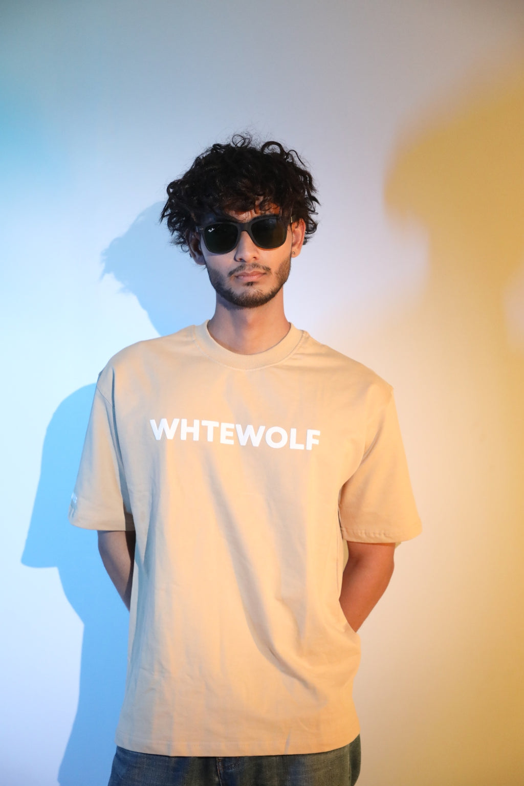 Whtewolf Oversized Unisex LOVE IS EVERLASTING Printed T-Shirt, Beige
