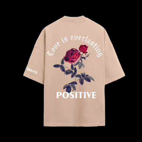 Whtewolf Oversized Unisex LOVE IS EVERLASTING Printed T-Shirt, Beige