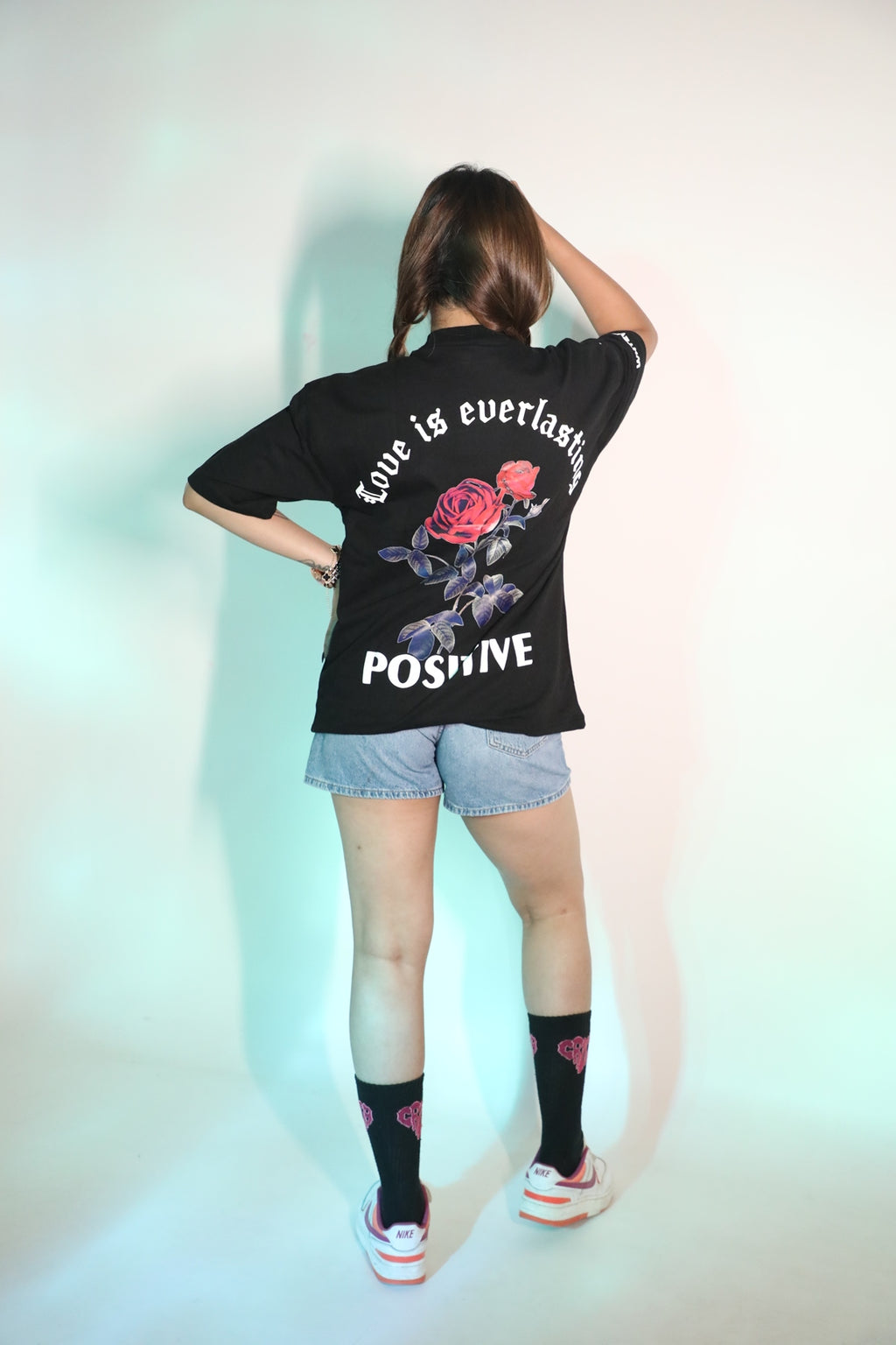 Whtewolf Oversized Unisex LOVE IS EVERLASTING Printed T-Shirt, Black