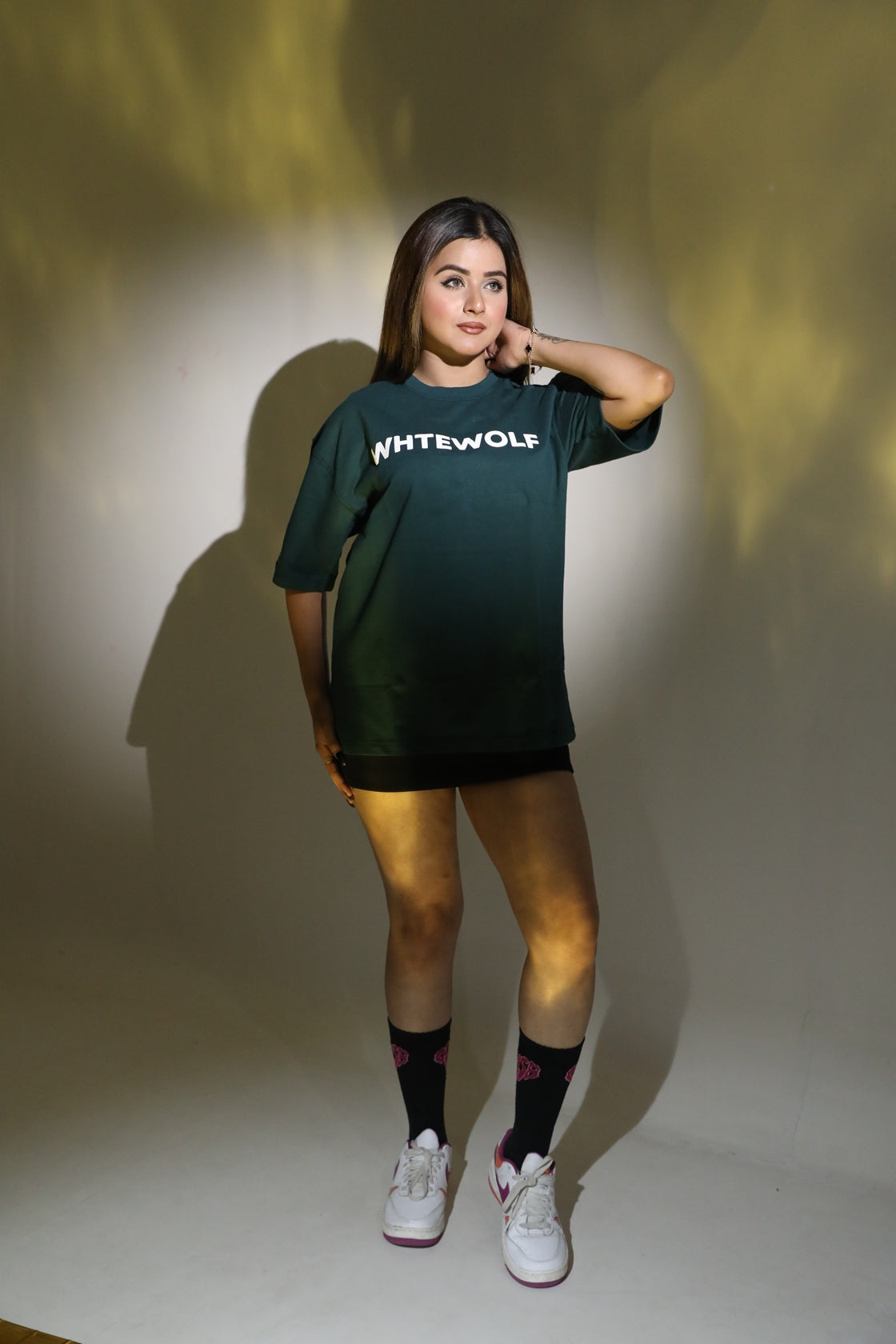Whtewolf Oversized Unisex WICKED Printed T-Shirt, Dark Green