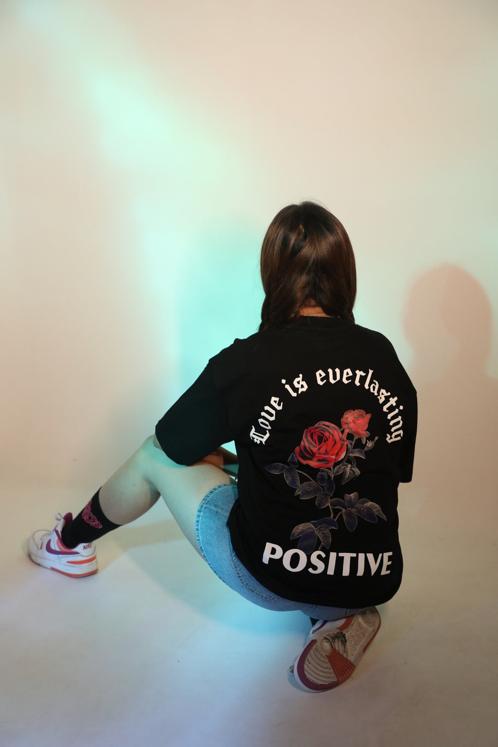 Whtewolf Oversized Unisex LOVE IS EVERLASTING Printed T-Shirt, Black