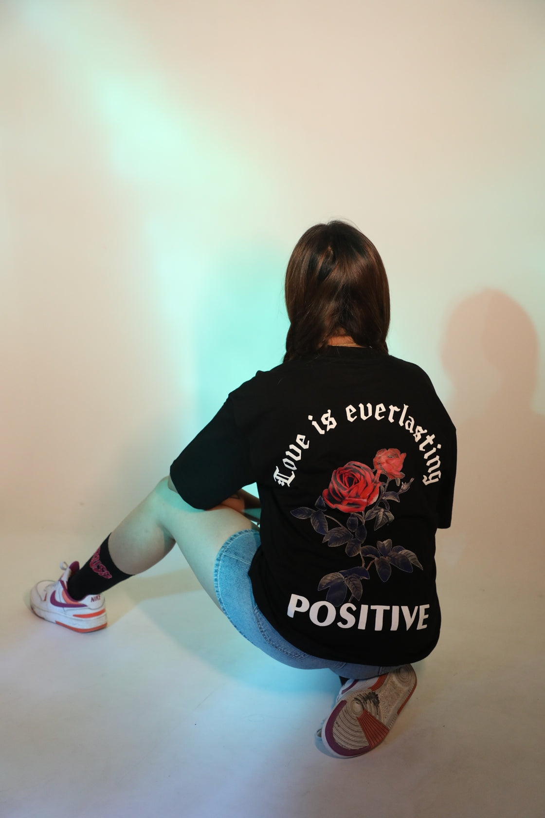 Whtewolf Oversized Unisex LOVE IS EVERLASTING Printed T-Shirt, Black