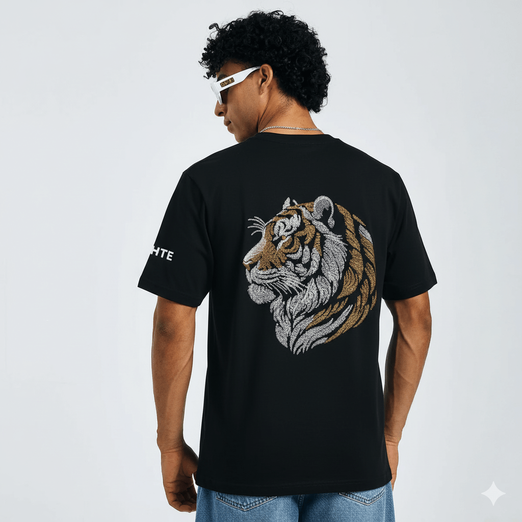 PREMIUM TIGER EMBROIDERY T-Shirt, Black - Whtewolf - Pick Your Vibe