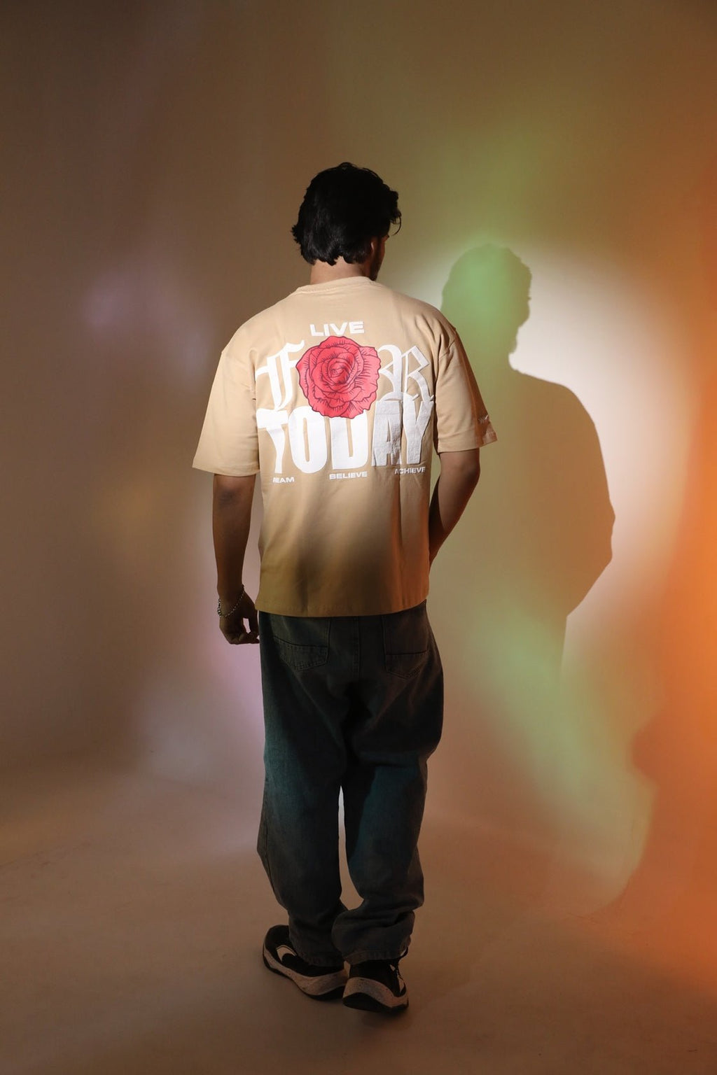 Whtewolf Oversized Unisex LIVE FOR TODAY Printed T-Shirt, Beige - Whtewolf - Pick Your Vibe