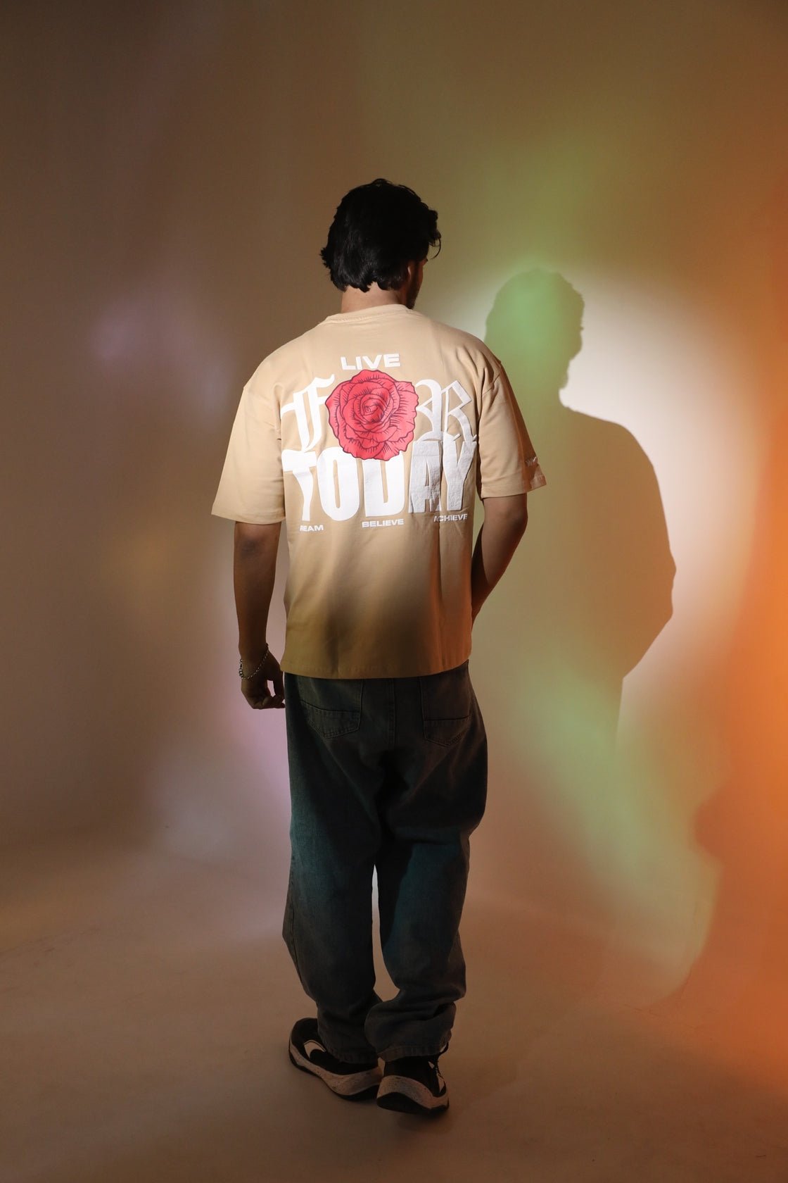 Whtewolf Oversized Unisex LIVE FOR TODAY Printed T-Shirt, Beige - Whtewolf - Pick Your Vibe