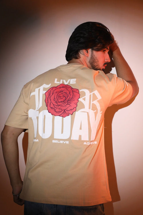 Whtewolf Oversized Unisex LIVE FOR TODAY Printed T-Shirt, Beige - Whtewolf - Pick Your Vibe