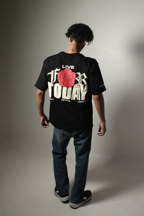 Whtewolf Oversized Unisex LIVE FOR TODAY Printed T-Shirt, Black - Whtewolf - Pick Your Vibe