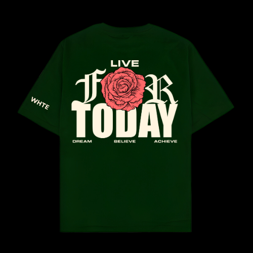 Whtewolf Oversized Unisex LIVE FOR TODAY Printed T-Shirt, Dark Green - Whtewolf - Pick Your Vibe
