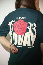 Whtewolf Oversized Unisex LIVE FOR TODAY Printed T-Shirt, Dark Green - Whtewolf - Pick Your Vibe