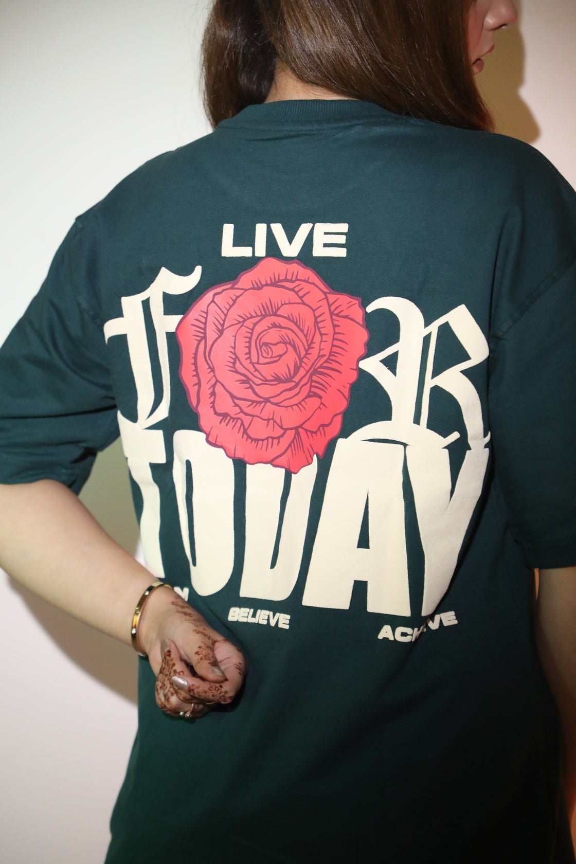 Whtewolf Oversized Unisex LIVE FOR TODAY Printed T-Shirt, Dark Green - Whtewolf - Pick Your Vibe