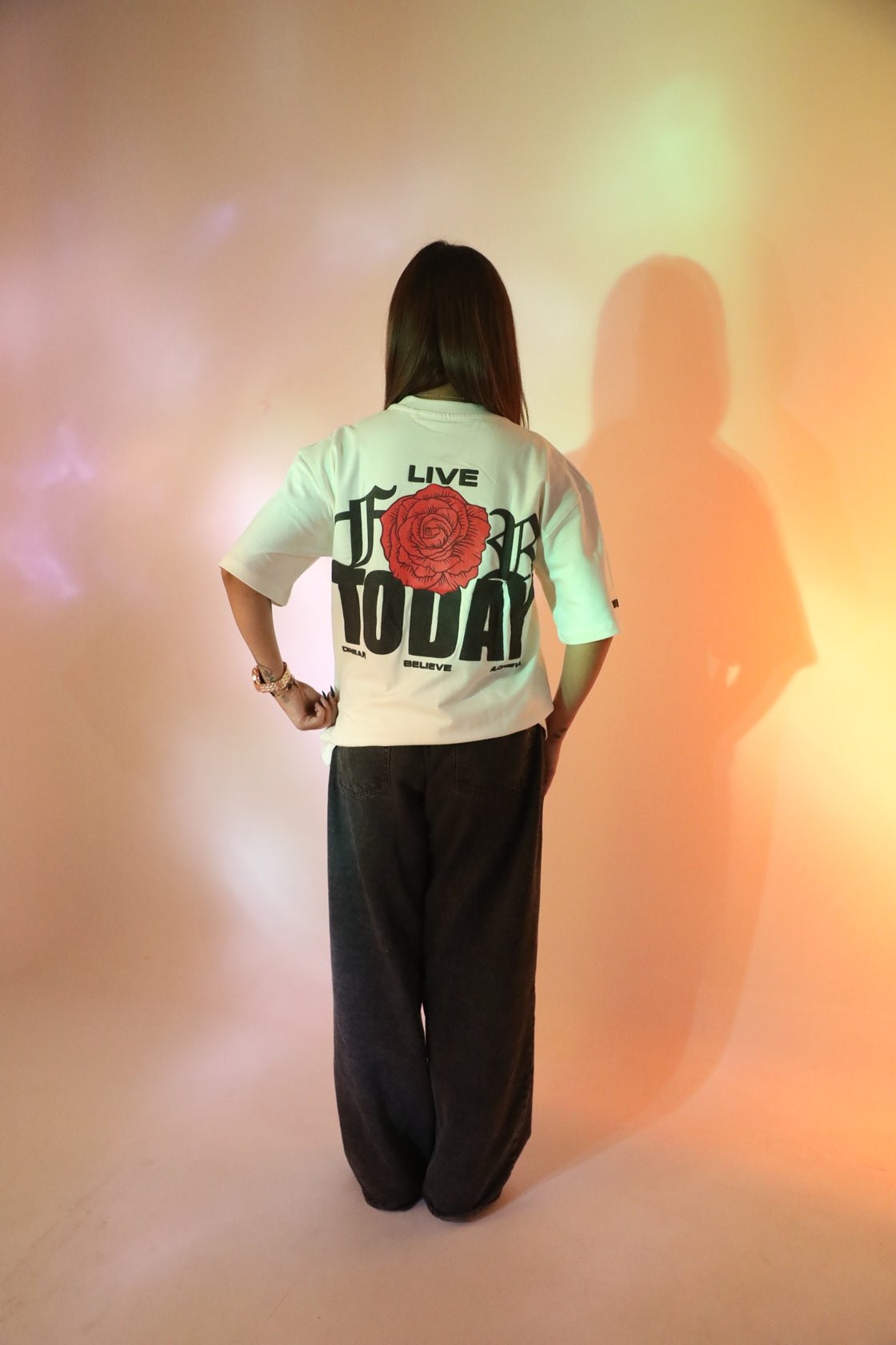 Whtewolf Oversized Unisex LIVE FOR TODAY Printed T-Shirt, White - Whtewolf - Pick Your Vibe
