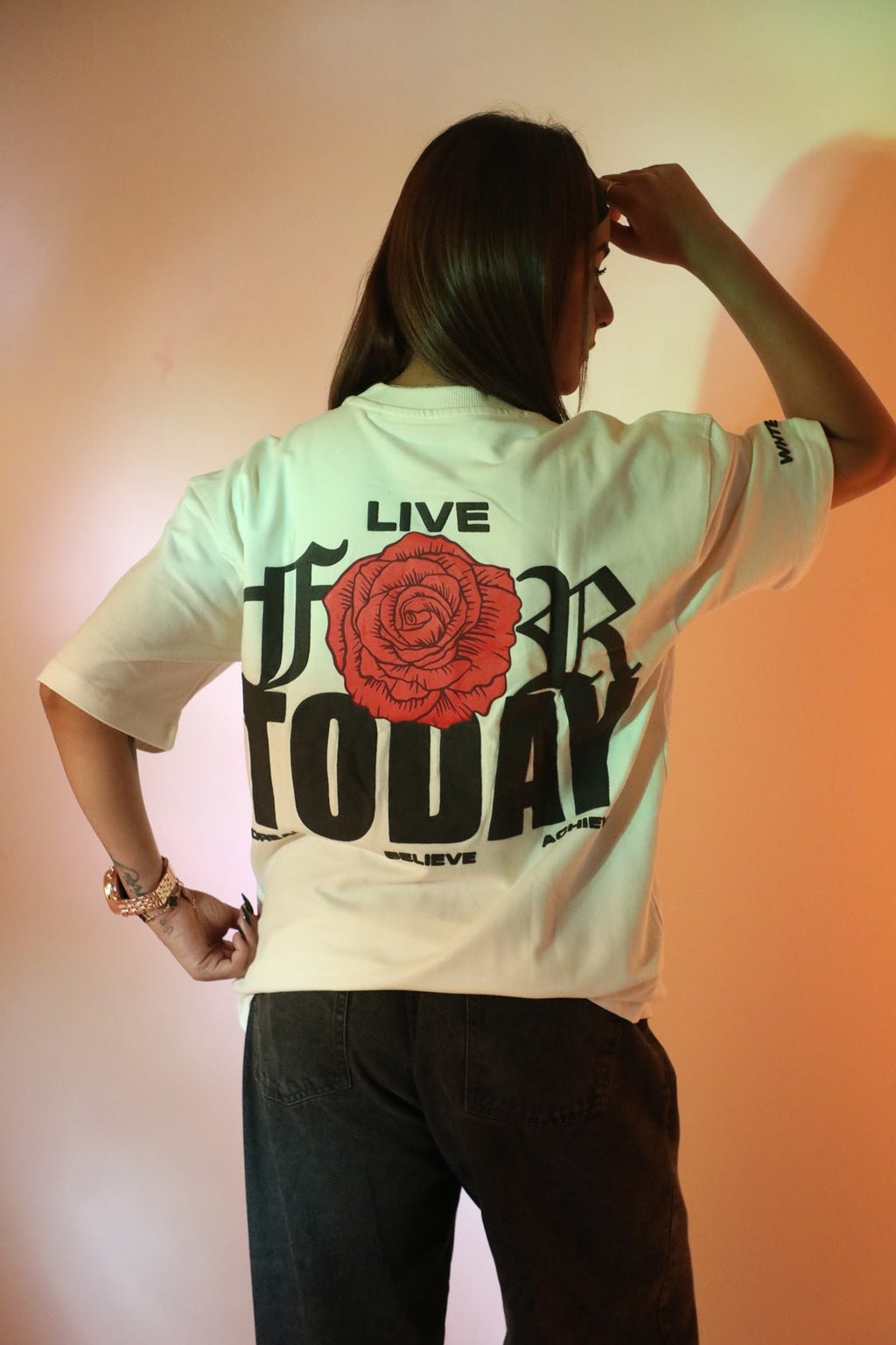 Whtewolf Oversized Unisex LIVE FOR TODAY Printed T-Shirt, White - Whtewolf - Pick Your Vibe