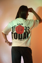 Whtewolf Oversized Unisex LIVE FOR TODAY Printed T-Shirt, White - Whtewolf - Pick Your Vibe