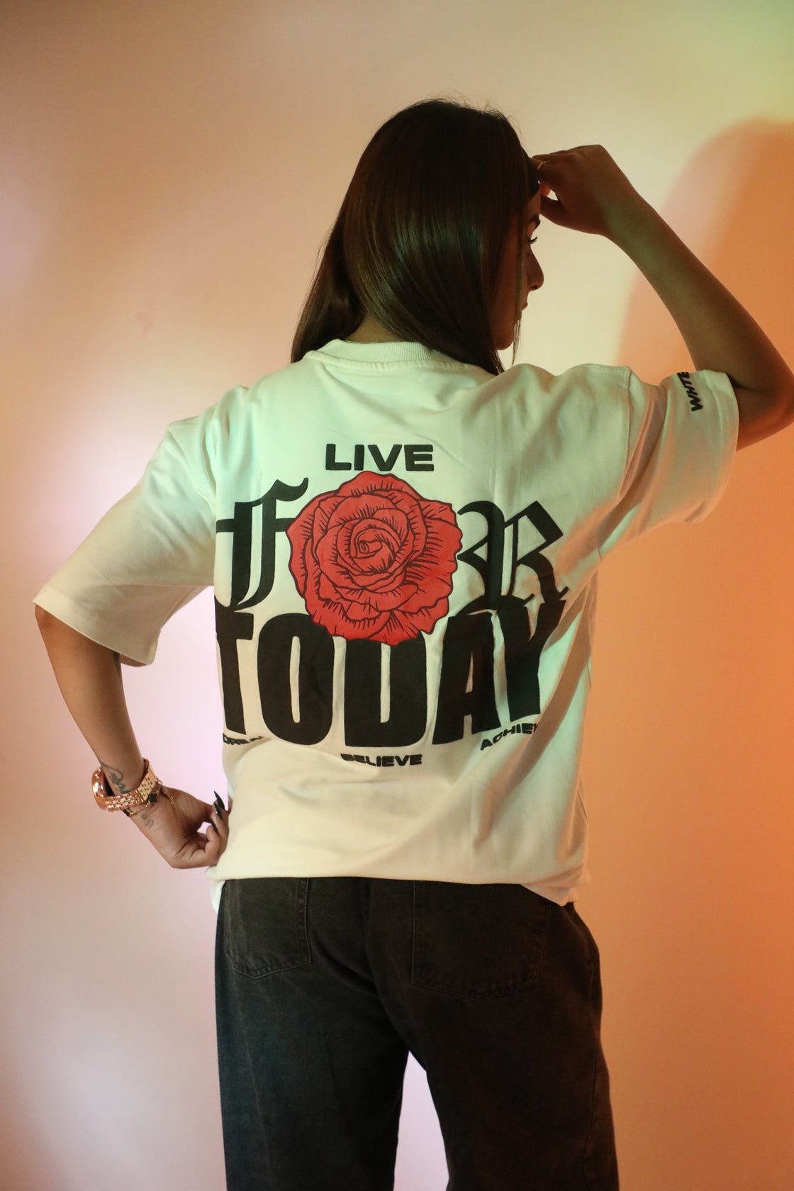 Whtewolf Oversized Unisex LIVE FOR TODAY Printed T-Shirt, White - Whtewolf - Pick Your Vibe