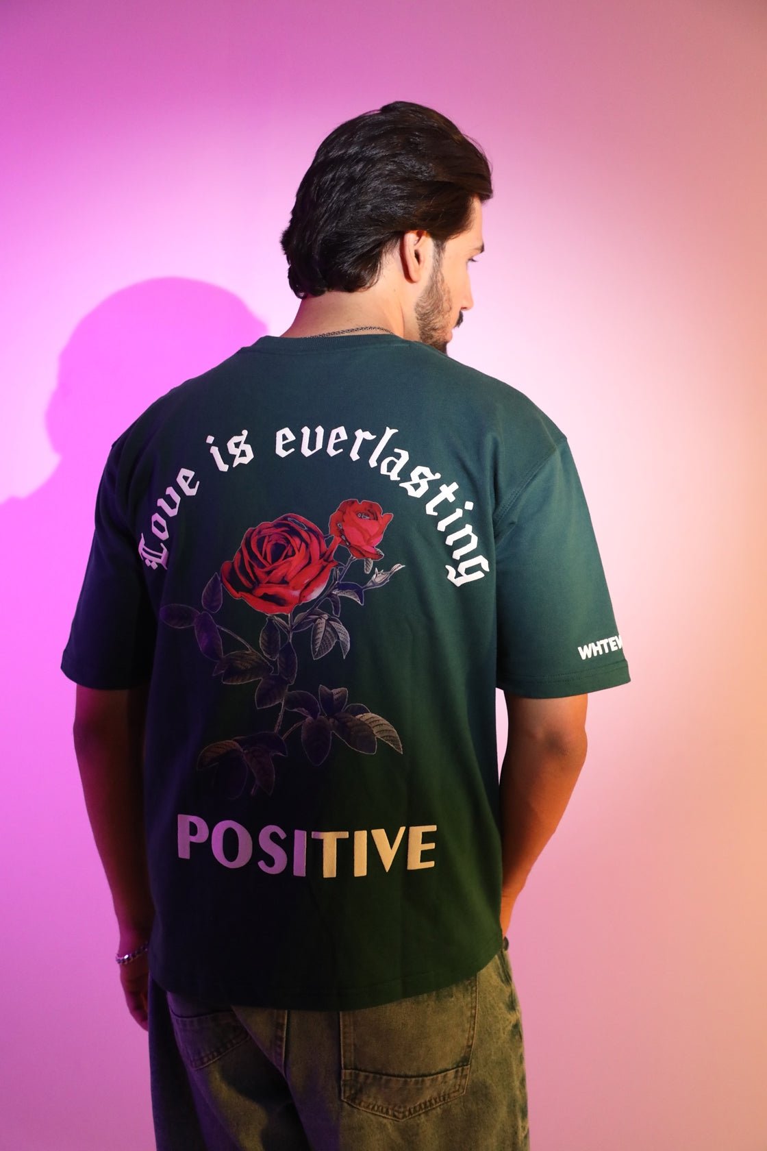 Whtewolf Oversized Unisex LOVE IS EVERLASTING Printed T-Shirt, Dark Green - Whtewolf - Pick Your Vibe
