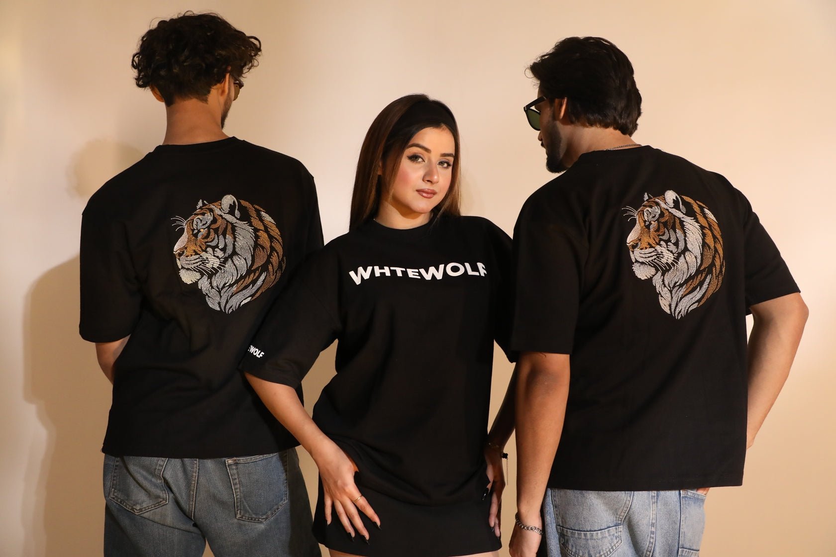 Whtewolf Oversized Unisex PREMIUM TIGER EMBROIDERY T-Shirt, Black - Whtewolf - Pick Your Vibe