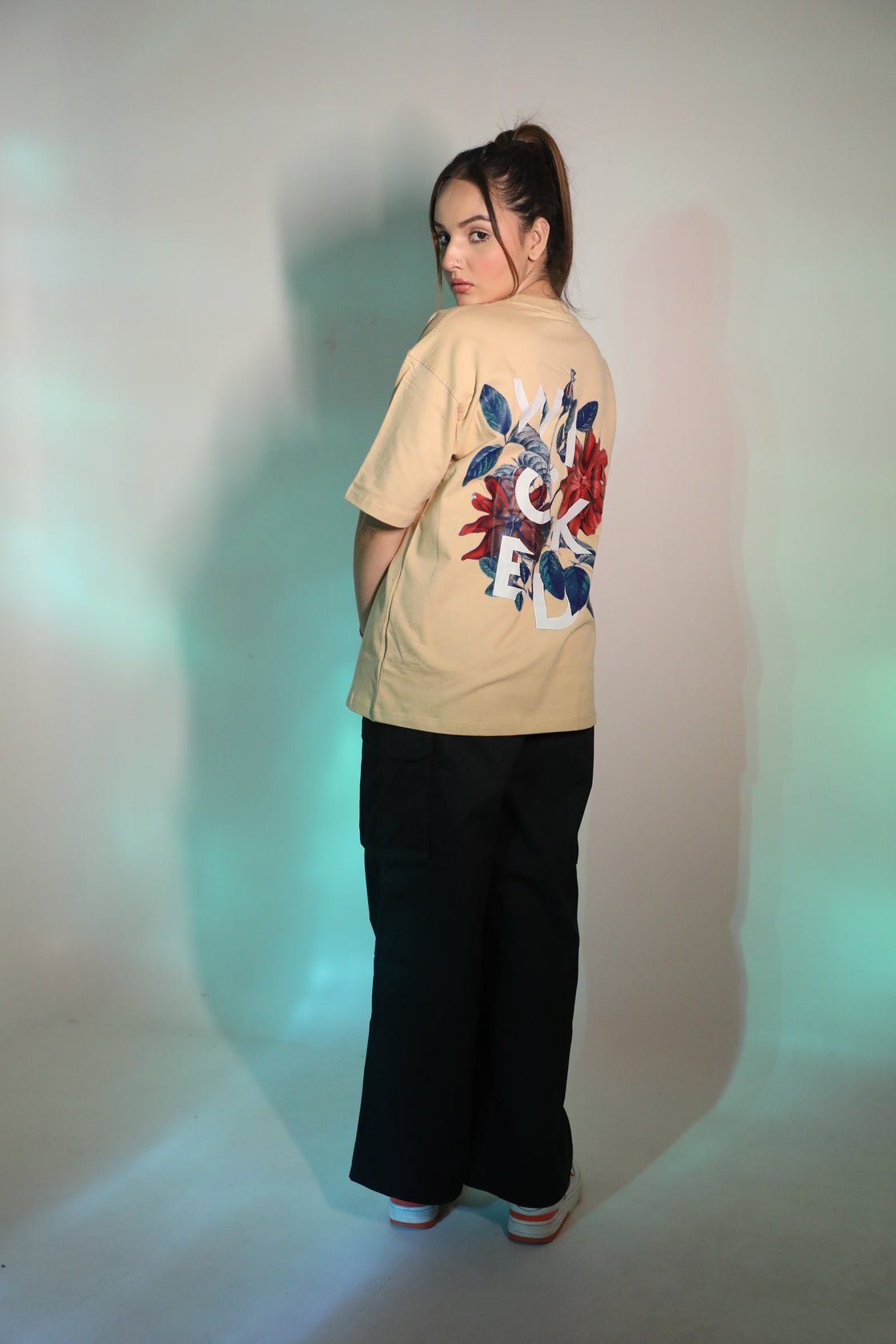 Whtewolf Oversized Unisex WICKED Printed T-Shirt, Beige - Whtewolf - Pick Your Vibe